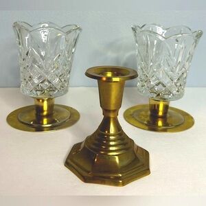 CANDLE HOLDERS (ETCHED GLASS/BASE)
